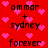 Red background with pink heart shapes and black text reading 'ommar + sydney forever' repeated in a pattern