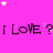 A bright pink background with repeated text 'I LOVE ?' in black pixelated font, scattered white and light pink stars.