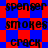 A static image with red and blue checkered background displaying repeated text words 'spenser', 'smokes', and 'crack' in black pixelated font.