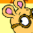 A 48x48 pixel animated contact sheet showing a cartoon character with glasses and pink ears, alongside text elements on black and yellow backgrounds.