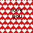 Red and white heart-patterned background with four identical 'i love you' text blocks in black pixelated font, arranged symmetrically.