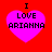 Four identical pink hearts on red background with black text "I LOVE ARIANNA" inside each heart.