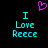 Pixelated cyan text 'I Love Reece' appears twice on black background with pink heart symbol above center.
