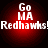 Four identical red circular icons with white text reading "Go MA Redhawks!" arranged in a on black background