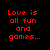 Split red heart outline with black text on white background and pixelated red text on black background.