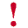 Red exclamation mark icons with circular dots on a gray background, varying in size and orientation across a