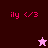 Pixelated icon with pink text 'ily </3' on dark brown and purple backgrounds, featuring a white star in top-right and black star in bottom-left