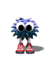 Blue spiky-haired character with large white eyes and red shoes in multiple poses against white background.
