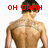 A pixelated image of a shirtless man's back with red text overlays reading "OH DAMN" and "bringing sexy back, much?" in two side-by-side