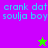 Pixelated text 'crank dat soulja boy' on purple and green backgrounds with a star symbol changing color between frames.