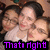 Pixelated image of three people in a group pose with text overlays at the bottom, showing animation changes between frames.