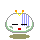 Pixelated circular character with white face, blue vertical stripes on right side, orange antennae, red mouth, and green outline; six variations show subtle expression changes.