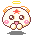 Pixel art character with white face, brown eyes, pink cheeks and mouth, red star on forehead, orange ears, yellow halo above head.