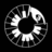 Circular pixelated icon with alternating black and white segments forming a ring around a solid black center on a black background.