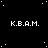 Black background with white pixelated stars and repeated 'K.BAM.' text in a pattern, one gray square visible at bottom right