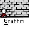 A 4x3 contact sheet of a pixel-art animation showing a stick figure painting graffiti on a brick wall, with visible frame-by-frame changes in the spray-paint effect and blue graffiti letters.