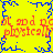 Yellow background with blue pixelated border and red text repeating 'not and not and not physically physically' in two horizontal bands.