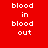 Four display the text "blood in blood out" with varying background colors and pixelation