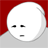 Static pixelated icon featuring a white circular face with minimal black facial features against red and gray background.