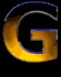 Three vertical of identical stylized 'G' letters with orange-yellow gradient fill and blue outline on black background
