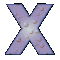 five identical purple X-shaped icons with brown speckles and a bright white center on a light gray background