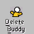 Animated contact sheet showing six frames of a yellow stick figure icon with white head and outstretched arms, each labeled "Delete Buddy" in pixelated text below the icon.