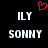 Red pixelated heart symbol above white text 'ILY' and 'SONNY' on black background.
