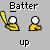 pixelated animated icons showing a yellow figure with a white head holding a yellow bat, performing a swinging motion