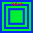 Four square display nested square patterns with green and blue borders and red text reading 'luke' at the top of each