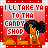 A 5x5 contact sheet of identical animated frames showing a cartoon character with black pigtails and orange skin against a red background, each frame containing the text "I'LL TAKE YA TO THA CANDY SHOP" in white block letters.