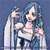 Pixelated static icon of a cartoon-style female character with long blue hair, light skin, and pinkish lips against a solid dark blue background.