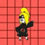Pixelated character with yellow hair and black outfit on red background, showing slight pose variation between frames