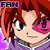 Pixelated anime-style character with red hair and pink eye coverings, wearing a purple garment with white trim, displayed in six views