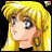 Pixelated anime-style character with long blonde hair and hoop earrings, side profile against black background with 'AnimeIM' text.