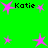 Green background with multiple pink star shapes and repeated text 'Katie' in black pixelated font.