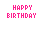 Animated 'HAPPY BIRTHDAY' icon with green text and pink hearts, showing sequential pixel changes in lettering and heart positions across frames.