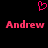 Pixelated pink heart symbol above two instances of the name 'Andrew' in pixelated pink text on a black background.