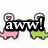 Animated icon with pink and green dinosaurs, text 'aww! DINO' above and 'love <3' below, each dinosaur has a heart-shaped thought bubble.