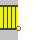 Pixelated animation of a cat peeking from behind yellow and black striped bars, with visible head movements across frames.