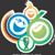 Pixelated static icon featuring overlapping circular shapes in blue, green, and orange with a rainbow gradient arc on the left side against a dark background.