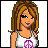Pixel art buddy icon featuring a female character with brown hair and a peace symbol on her shirt next to pink text reading "Tough Chick" on a gray background.