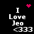 Black background with white text "I Love Jeo <333" and pink pixelated heart or star symbols in different positions across frames.