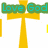 Yellow cross with green and cyan text elements, including 'Love God', 'Love People', 'SERVE', and 'AMEN!!' in various positions across the image.