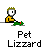 Pixel art of a yellow-clad figure with green hair petting a green lizard on a gray background, with 'Pet Lizzard' text below.