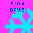 Pixelated cyan snowflake with four arms on bright pink background, text "SNOW DAY!!!" in blue above and below.