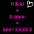Pixelated text and symbols in bright pink on black background, with a white heart outline above 'Nikki' on the left side.
