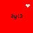 Red background with four black 'ily<3' text icons, one white heart icon at top center, and two white pixelated starburst icons at top right and bottom center.