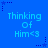 Blue background with repeating text "Thinking of Him<3" in light blue, surrounded by dark blue star and dot patterns.
