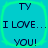 A static icon with a cyan background and green border displaying text: "TV" at top, "I LOVE..." in middle, and "YOU!" at bottom.