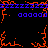 Pixelated animation with red branching patterns and blue horizontal lines on black background, showing repeated motion of orange-red branches expanding outward.